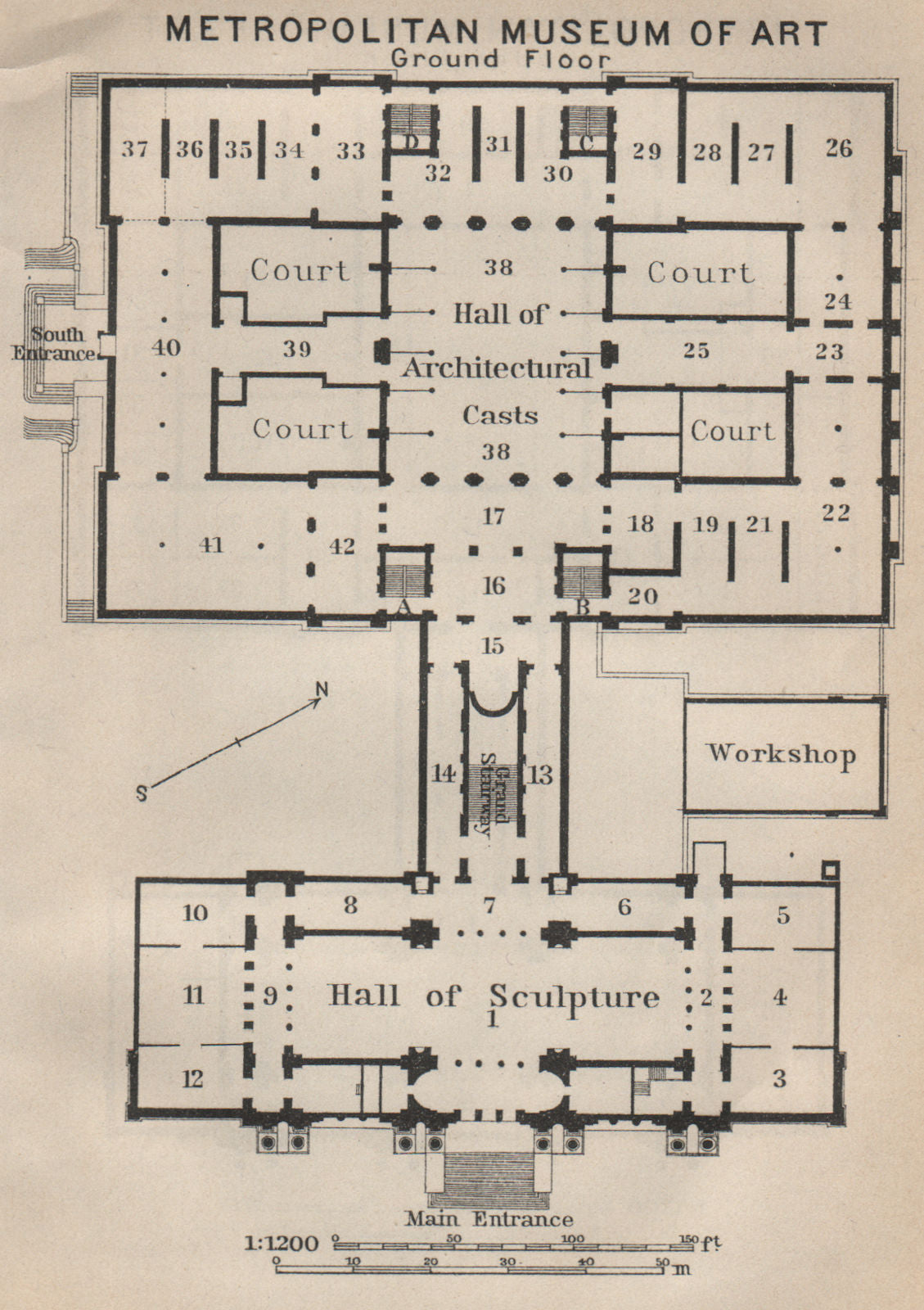 METROPOLITAN MUSEUM OF ART GROUND FLOOR. New York. BAEDEKER 1909 old map